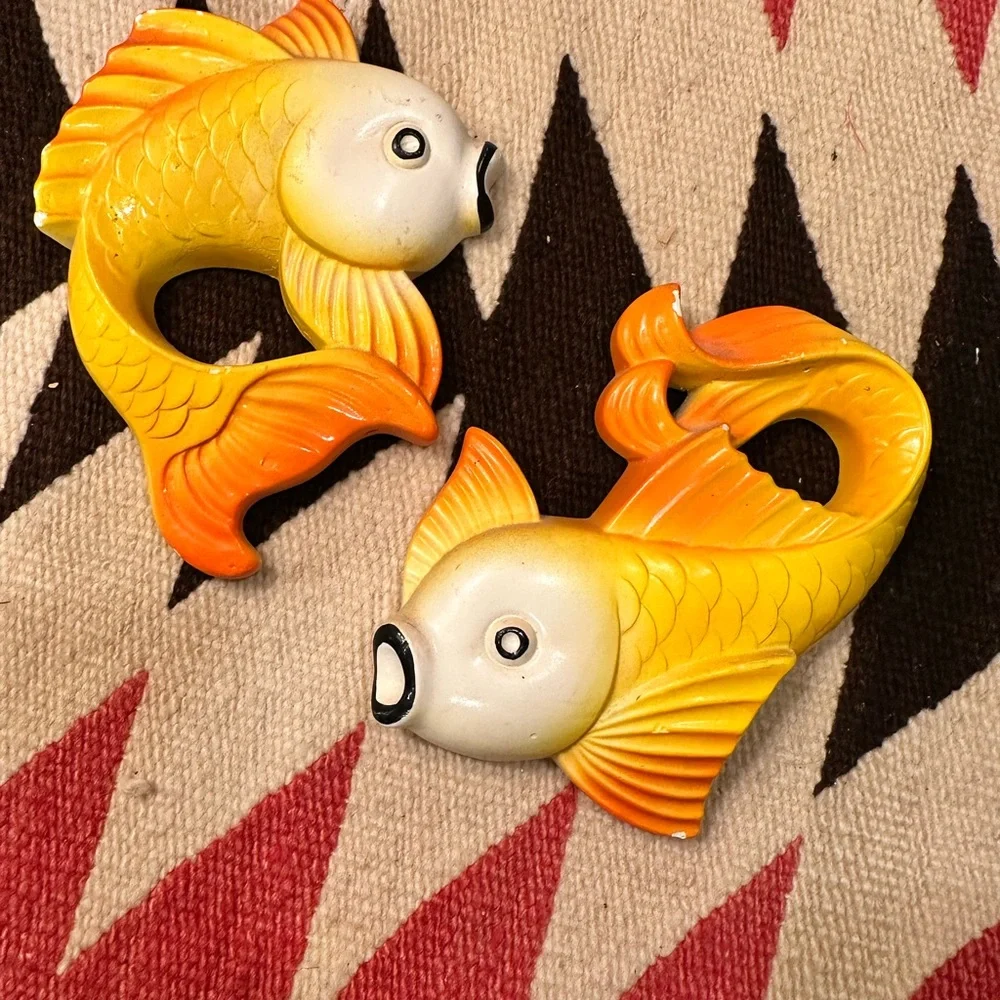 Decorative Vintage Orange and Yellow Fish Figurines